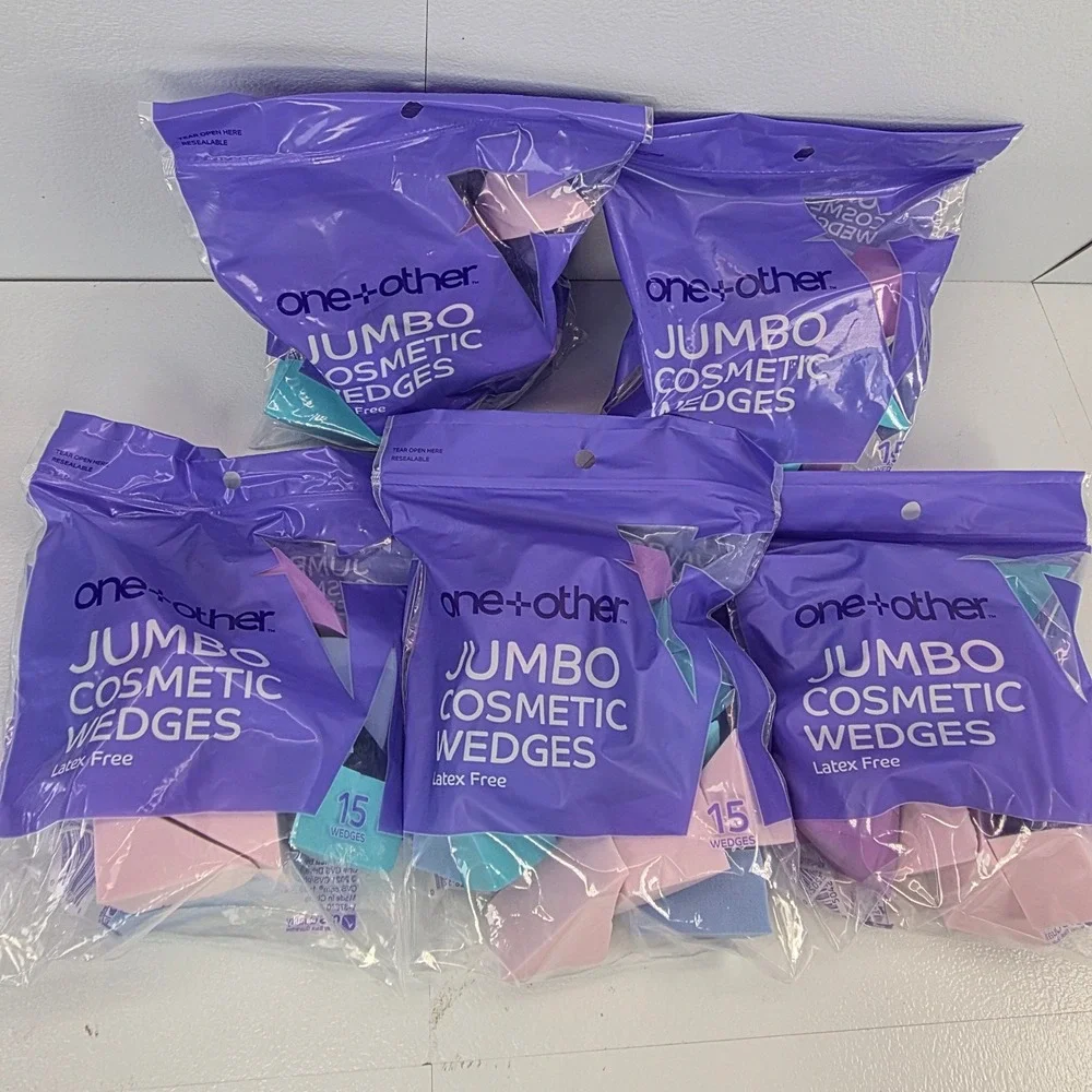LOT of 5 One Other Jumbo Cosmetic Wedges Latex Free 15 Count Ea Pastel Mixed